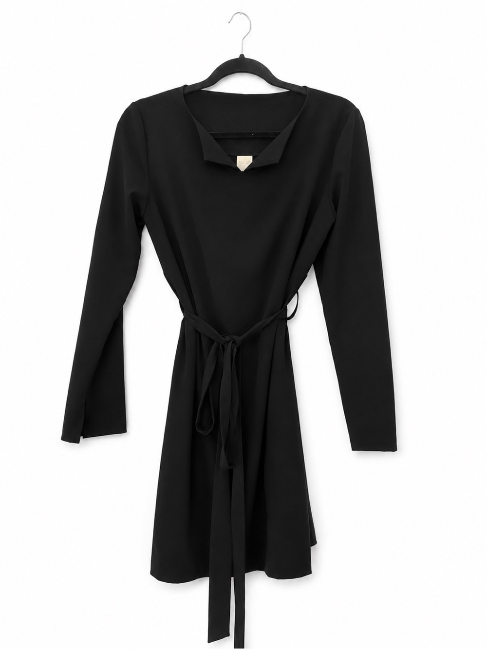 Malia Mills Classic Black Long-Sleeve Dress With Tie at Waist